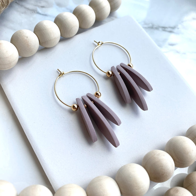 Beaded Mini Fringe Hoops (Taupe)