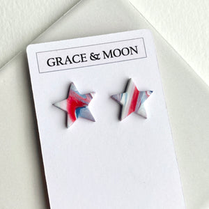 Marble Red White and Blue Star Studs