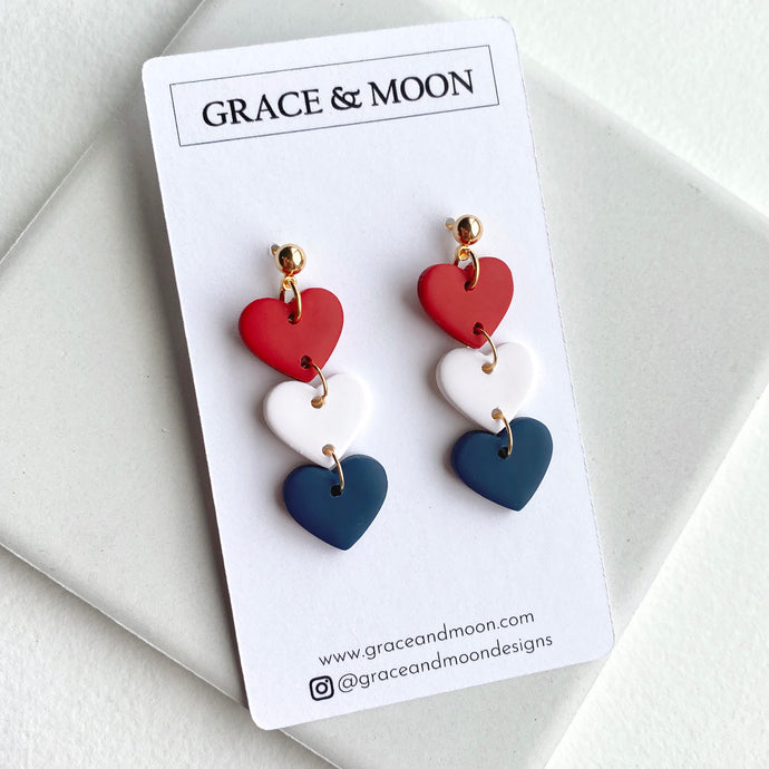 Red White and Blue Heart Dangles