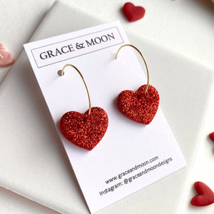 Sparkly Heart Hoops