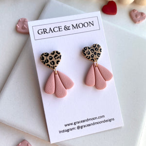 Leopard Print Heart Dangles (Pink)