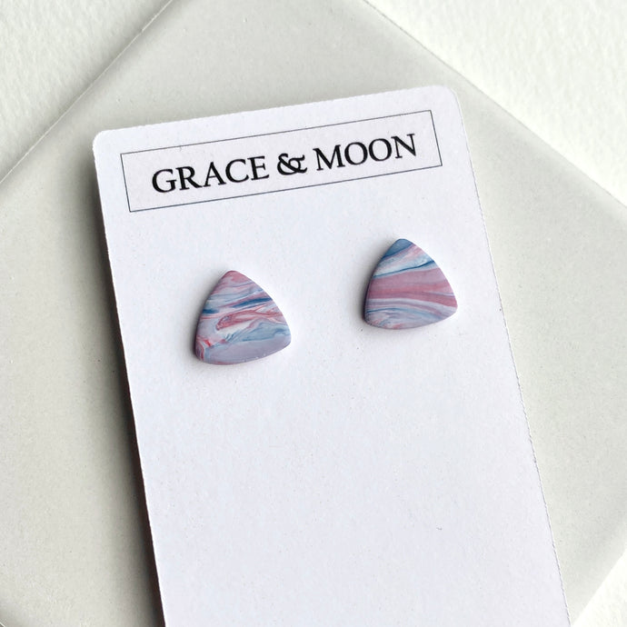 Marble Red White and Blue Triangle Studs