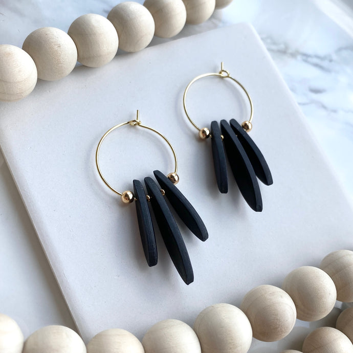 Beaded Mini Fringe Hoops (Black)