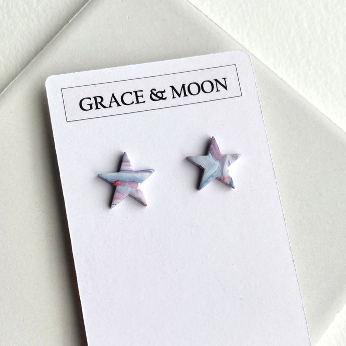 Mini Marble Red White and Blue Star Studs