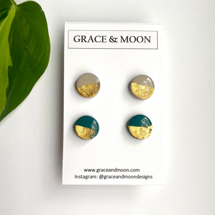 Gold Studs (Gray and Dark Teal)