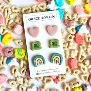 Lucky Charms Studs (Hearts, Hats, Rainbows)
