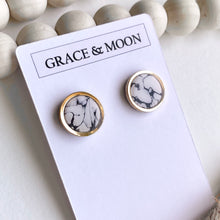 Load image into Gallery viewer, Circle Gold Rimmed Studs (White Marble)
