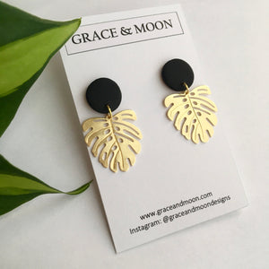 Leaf Drop Earrings Black - Grace & Moon
