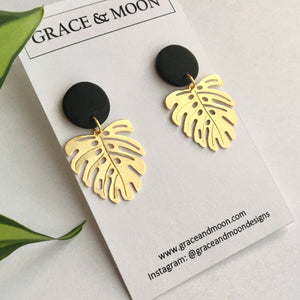 Leaf Drop Earrings Black - Grace & Moon