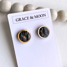 Load image into Gallery viewer, Circle Gold Rimmed Studs (Black Marble)
