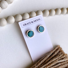 Load image into Gallery viewer, Circle Gold Rimmed Studs (Turquoise Marble)
